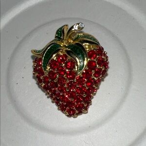 Chic Red and Gold Strawberry Brooch